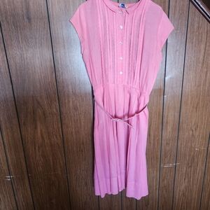 American Golfer Vintage Pink 50s Housewife Sheer A Line Dress With Matching Belt